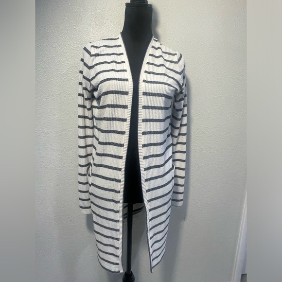 GAP Sweaters - GAP ribbed black and white long striped Cardigan- size XS (fits like a small)